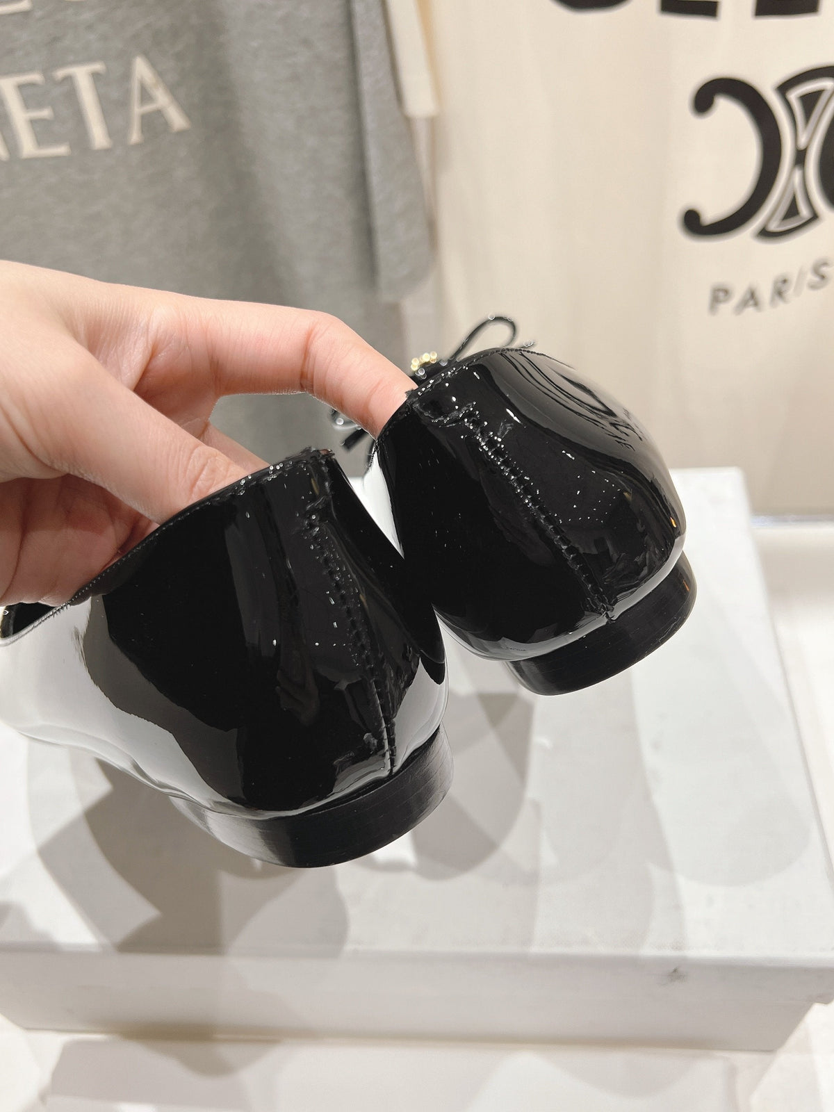 CELINE 25C Ballet Flats Black Patent Leather 236744