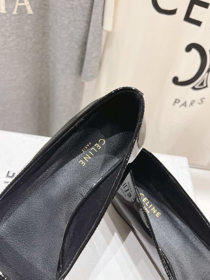 CELINE 25C Ballet Flats Black Patent Leather 236744