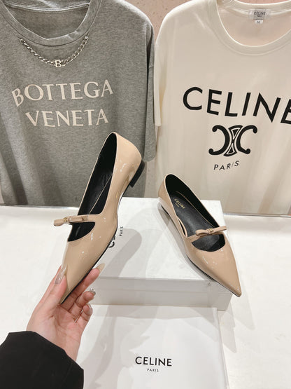 CELINE 25C Ballet Flats Nude Patent Leather 236745