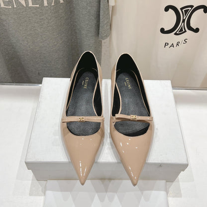 CELINE 25C Ballet Flats Nude Patent Leather 236745