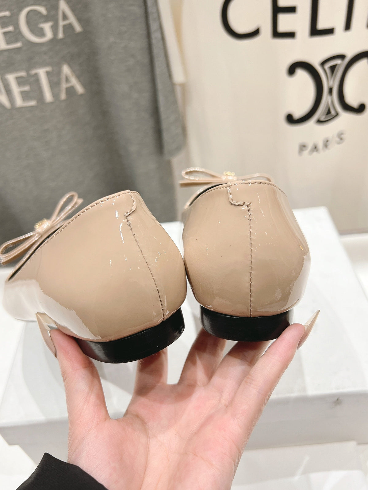 CELINE 25C Ballet Flats Nude Patent Leather 236745