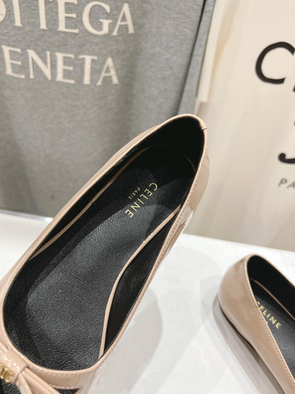 CELINE 25C Ballet Flats Nude Patent Leather 236745