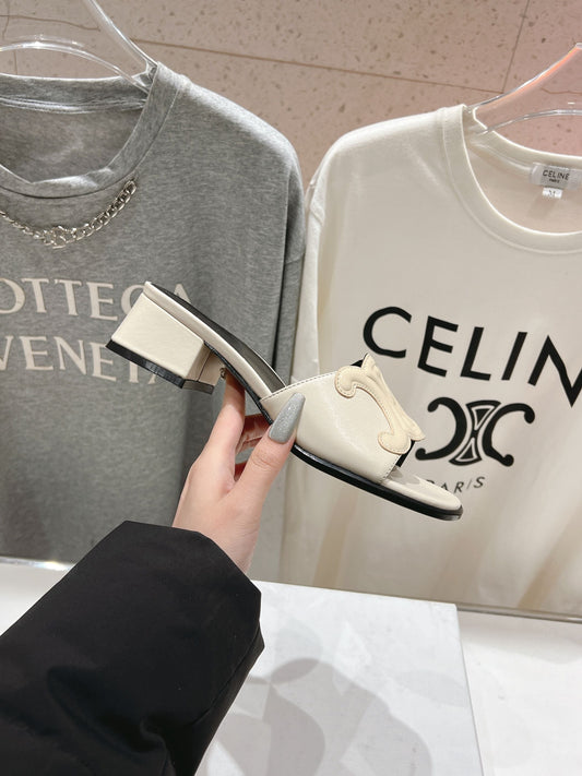 CELINE 25C CLEMENCE MULE WHITE SHEEPSKIN 236749