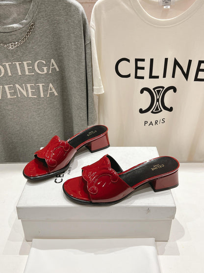 CELINE 25C CLEMENCE MULE RED PATENT LEATHER 236750