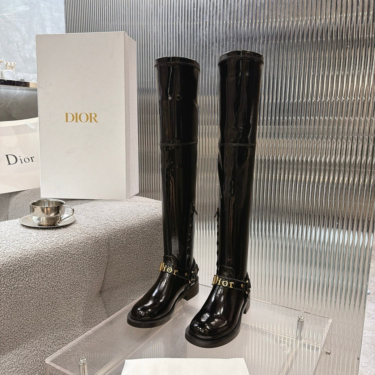 CD 26s Bolt Over-The-Knee Boot Black Patent Calfskin 924100