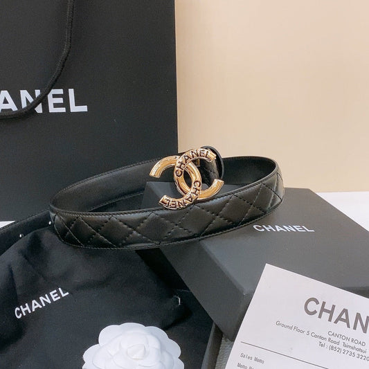 CHANEL DOUBLE C BELT 30MM IN BLACK QUILTED LAMBSKIN WITH GOLD RESIN BUCKLE ENGRAVED LOGO