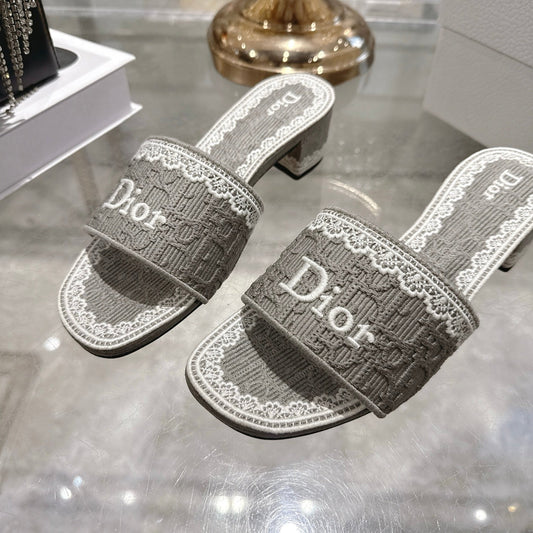 CD 26 Embroidered Sandals 45mm Gray White Canvas 592239
