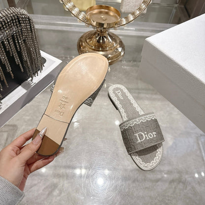 CD 26 Embroidered Sandals Gray White Canvas 592243