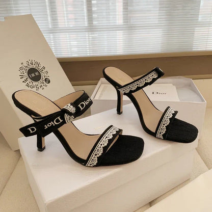 CD 26s High Heel Sandal 100 Black Canvas Sheepskin 664176