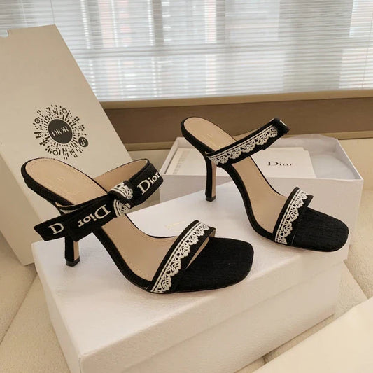 CD 26s High Heel Sandal 100 Black Canvas Sheepskin 664176