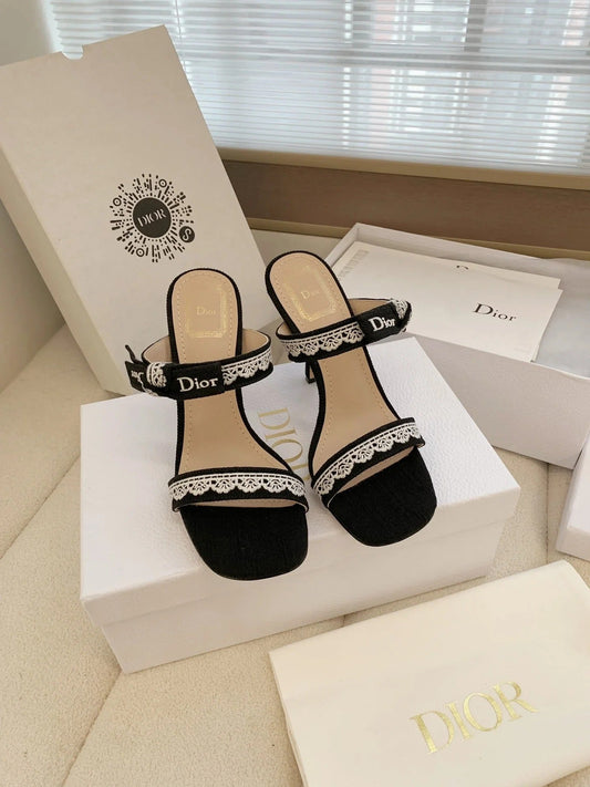 CD 26s High Heel Sandal 100 Black Canvas Sheepskin 664176