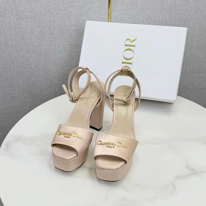 CD 26s Platform Sandals 80 Beige Satin Sheepskin 640230