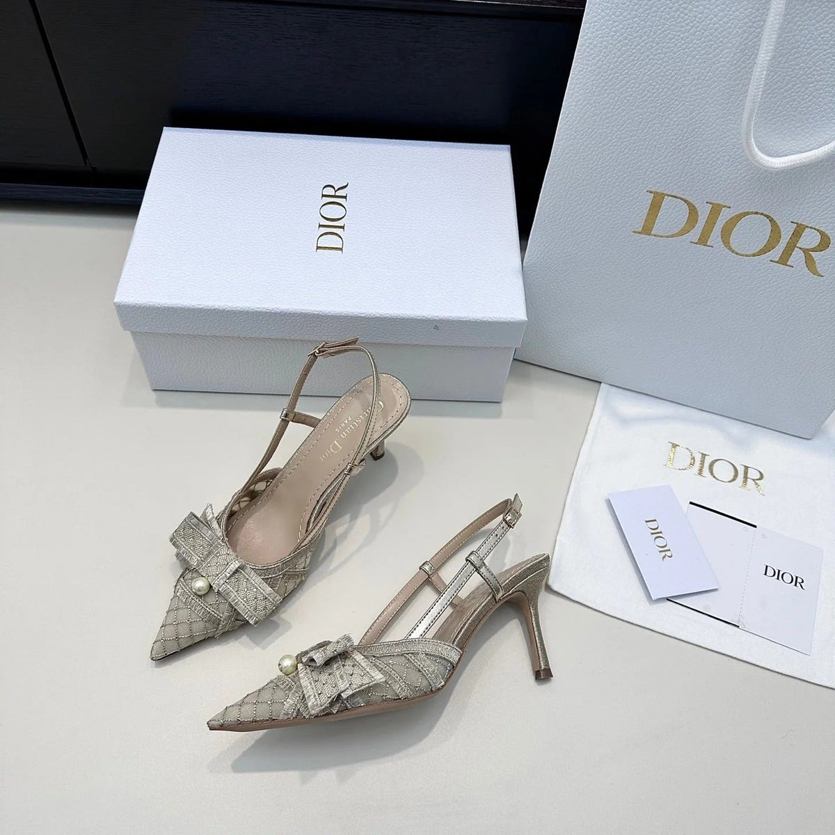 CD 26 Slingback 85 Champagne Beige Mesh Leather 622213
