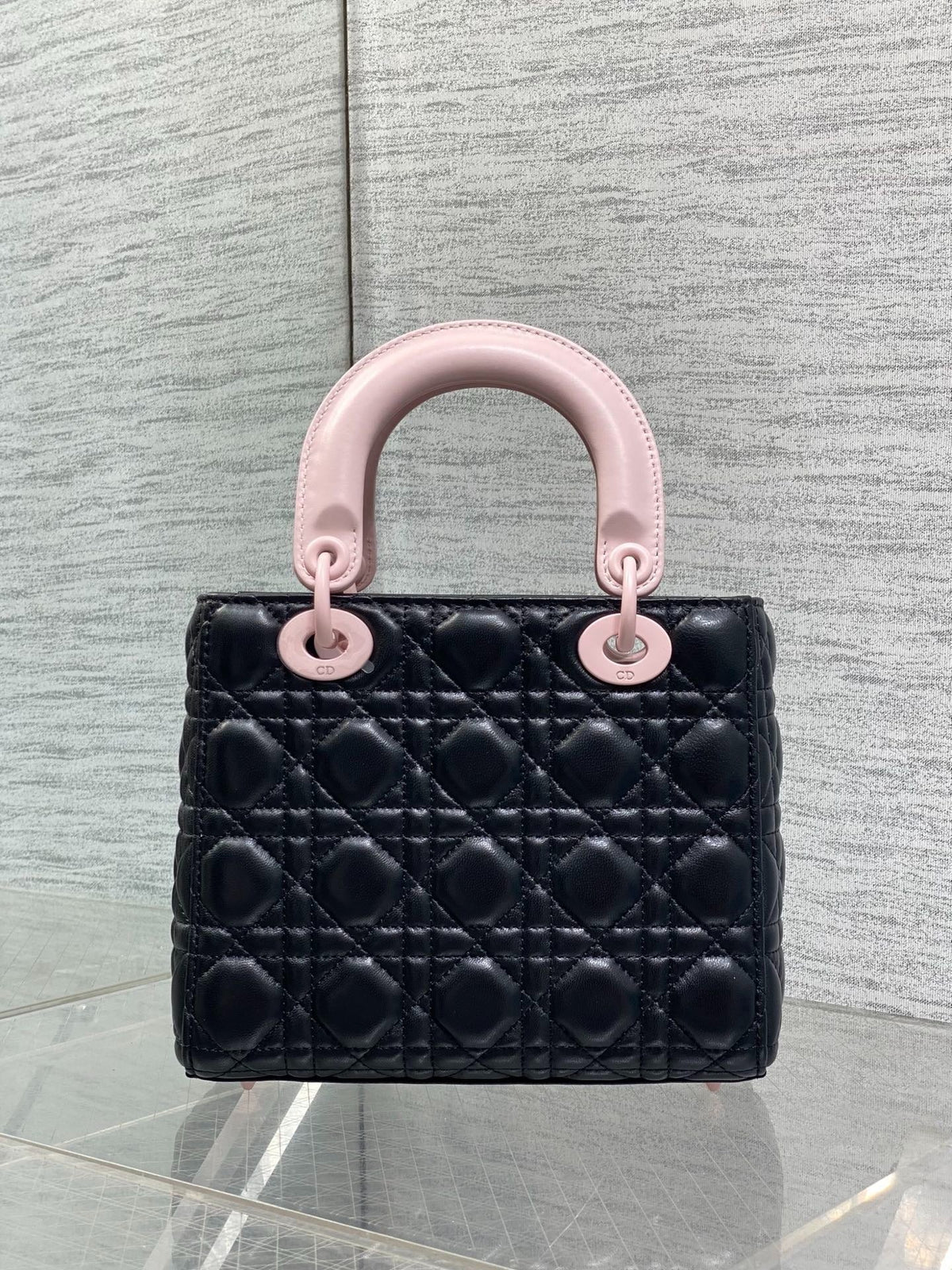CD 2026 Bow Lady Dior 20cm Black Pink Cannage Lambskin 289164