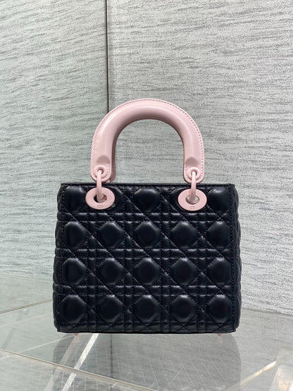 CD 2026 Bow Lady Dior 20cm Black Pink Cannage Lambskin 289164