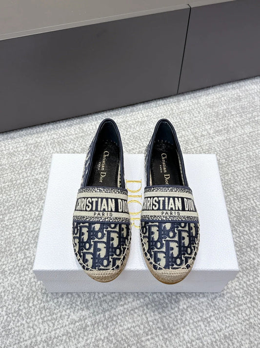 CD 26s Loafers Embroidery Navy Blue Canvas 653273