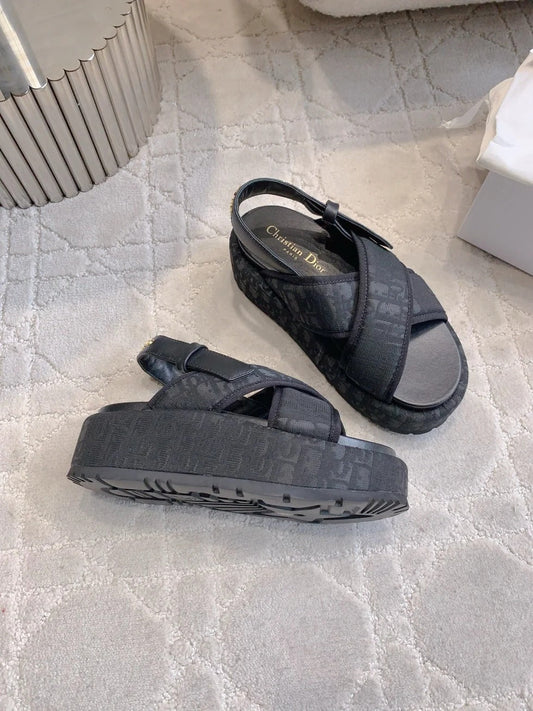 CD 26s Platform Sandals 65 Black Canvas Lambskin 644286