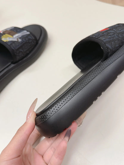 CD 26s Slippers Black Canvas Lambskin 643805