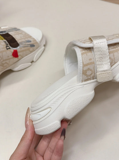 CD 26s Platform Slippers 35 Beige White Canvas Lambskin 643812