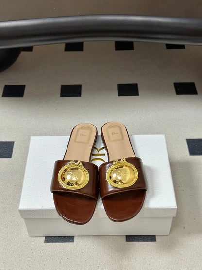 CD D-Club Retro CD Letter Metal Buckle Flat Sandals Leather 846986