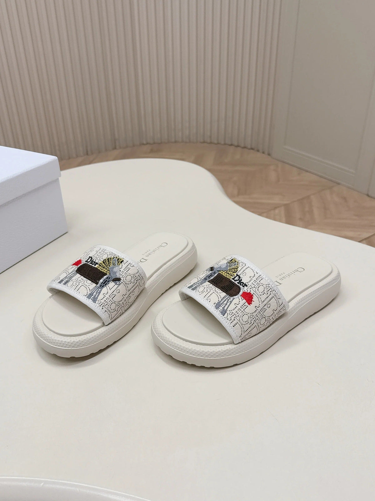 CD 26s Slippers White Canvas Lambskin 643806