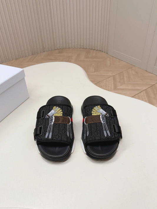 CD 26s Platform Slippers 35 Black Canvas Lambskin 643808