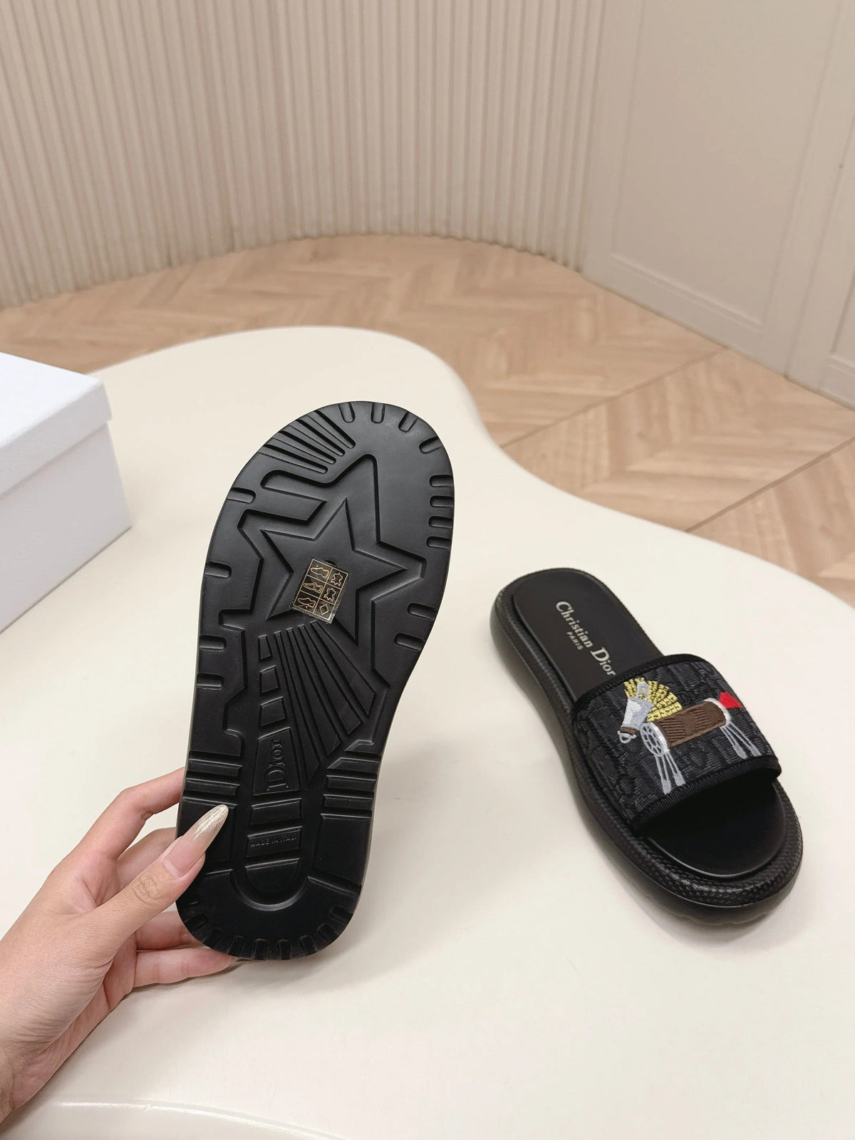 CD 26s Slippers Black Canvas Lambskin 643805