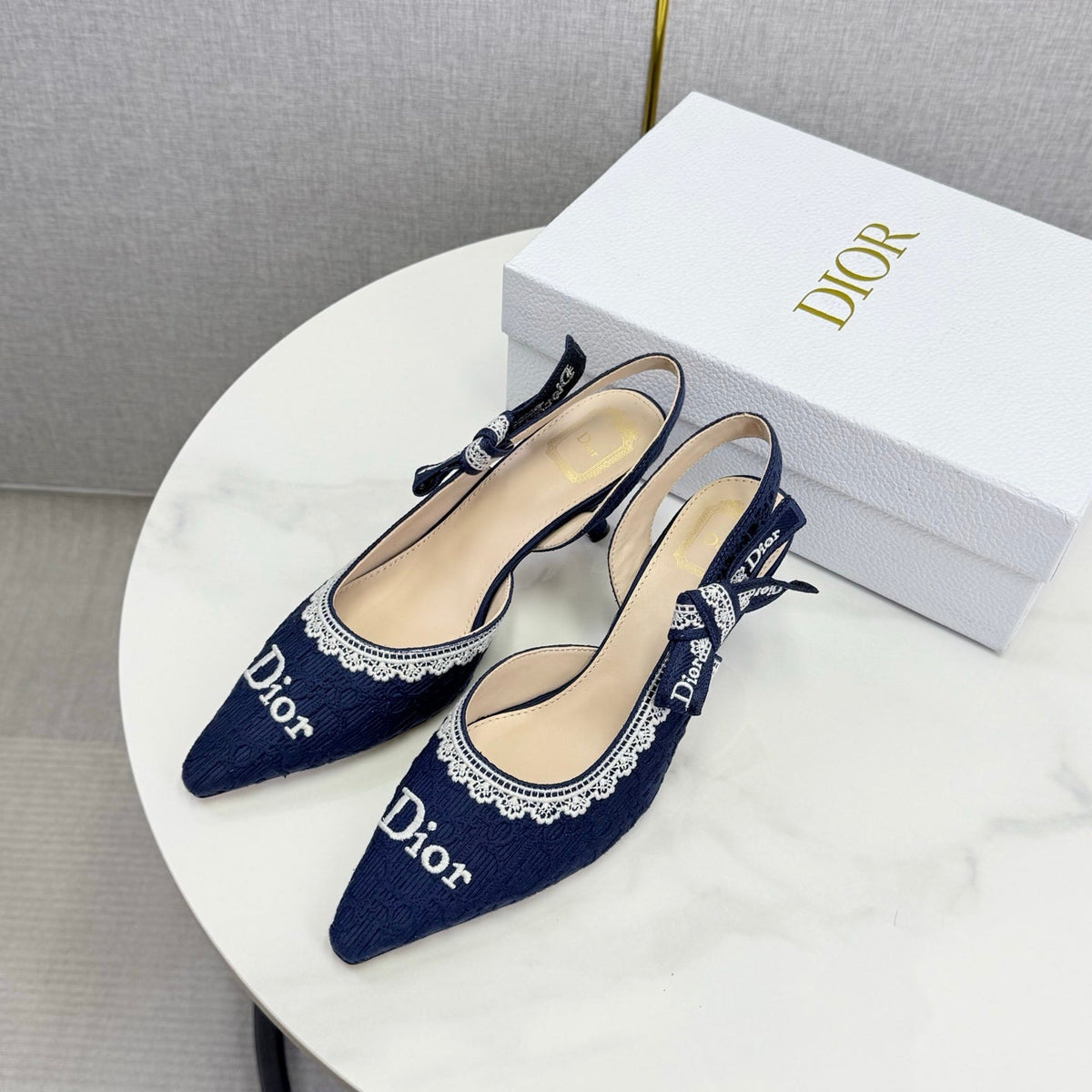 CD 26 Embroidered Slingback 65 Dark Blue Canvas 620368