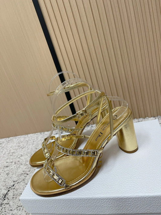 CD 26s High Heel Sandals 80 Gold Champage Genuine Leather 643497