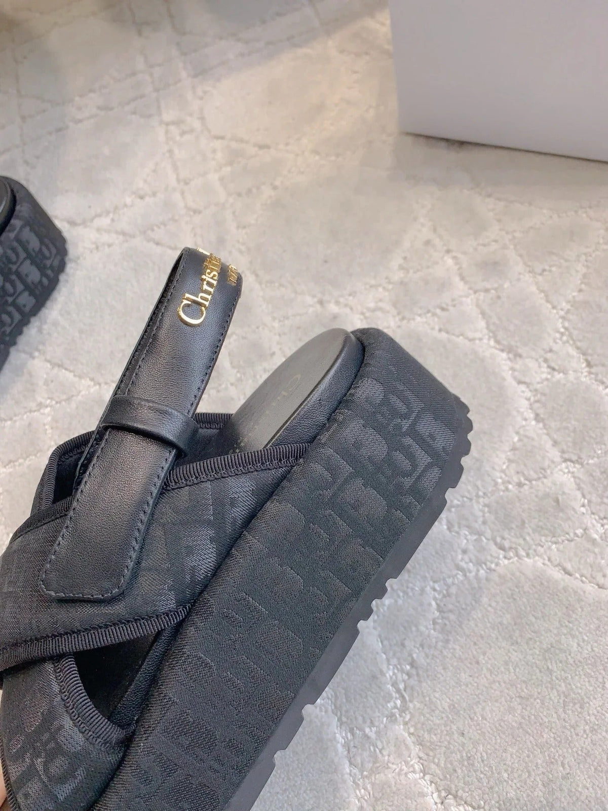 CD 26s Platform Sandals 65 Black Canvas Lambskin 644286
