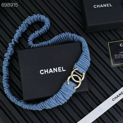 CHANEL 25P IN BLUE DENIM COLOR ELASTIC WAIST BELT