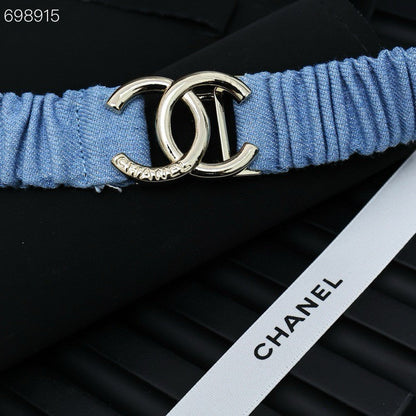 CHANEL 25P IN BLUE DENIM COLOR ELASTIC WAIST BELT