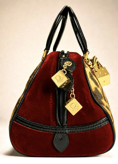 RARE MINI VINTAGE CHRISTIAN DIOR 2004 LEOPARD CHEETA DICE GAMBLER BAG GHW
