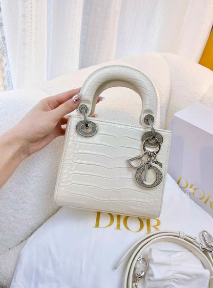 Lady Dior White alligator leather diamond hardware